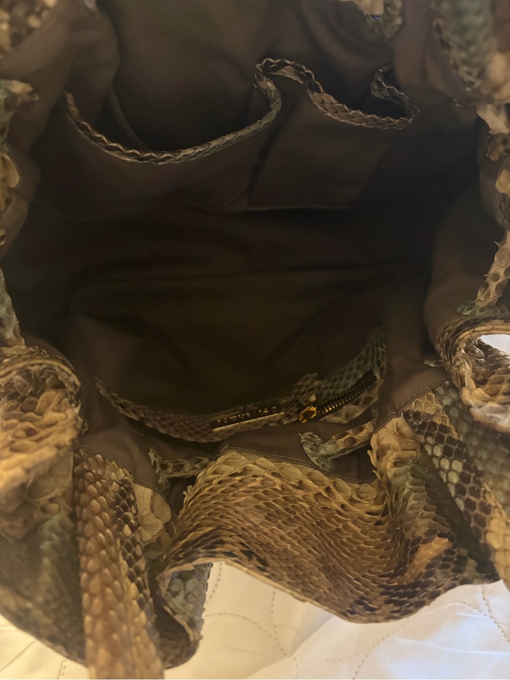 Python-Pattern Drawstring Tote Bag in Tan - Picture 12 of 13